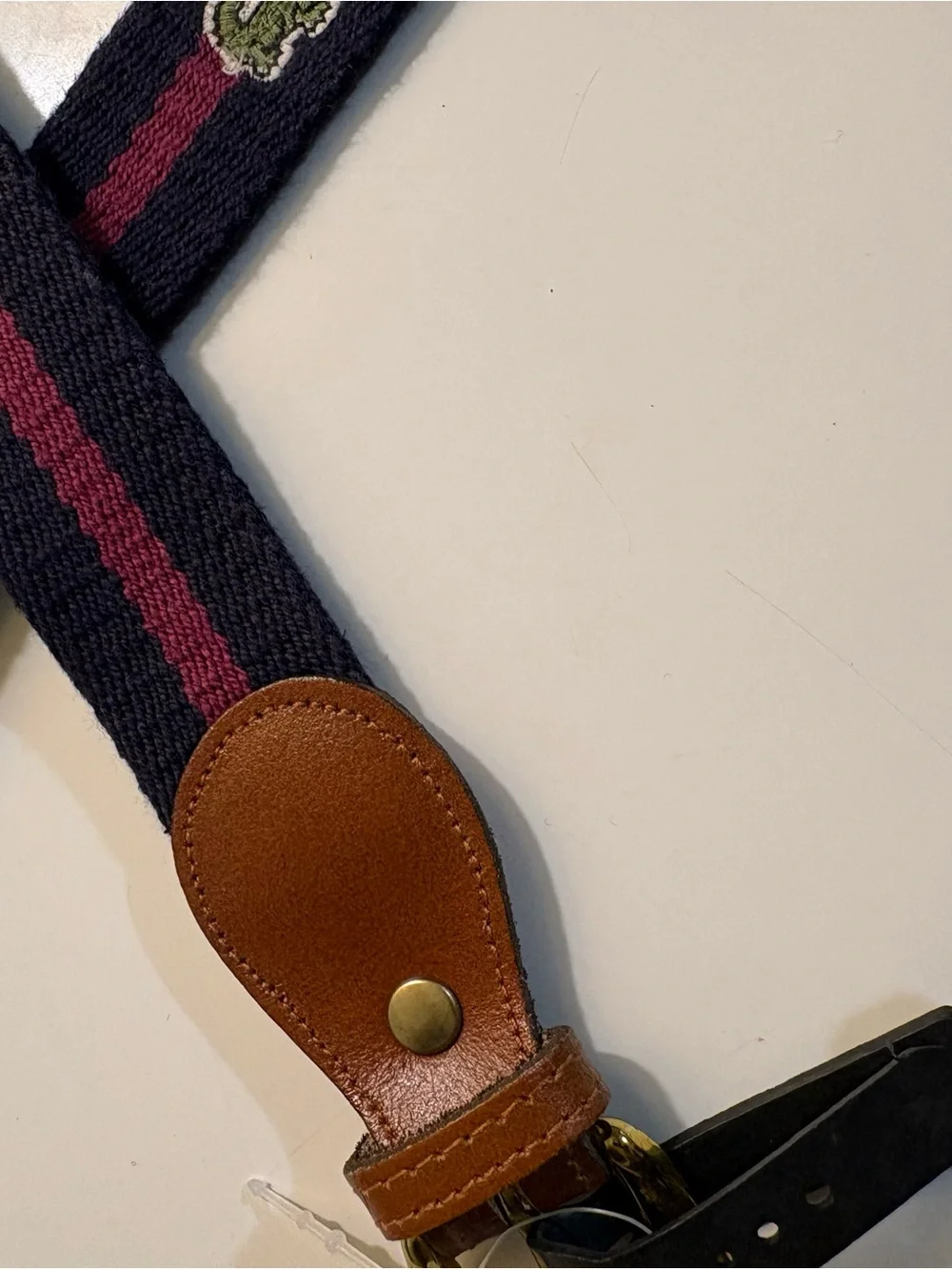 Vintage unisex Lacoste Izod Canvas Strap with Burgundy Center Stripe Belt